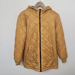 SANCTUARY Women's Yellow Long Hooded Puffer Jacket Fleece Inside Size S